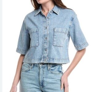 Rag & Bone Lana Blue Button-Down Cropped Top M